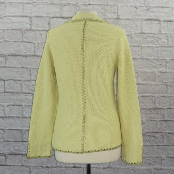 Vintage White Warren Knit Chartreuse Cardigan Cotton Sweater - Picture 2 of 7